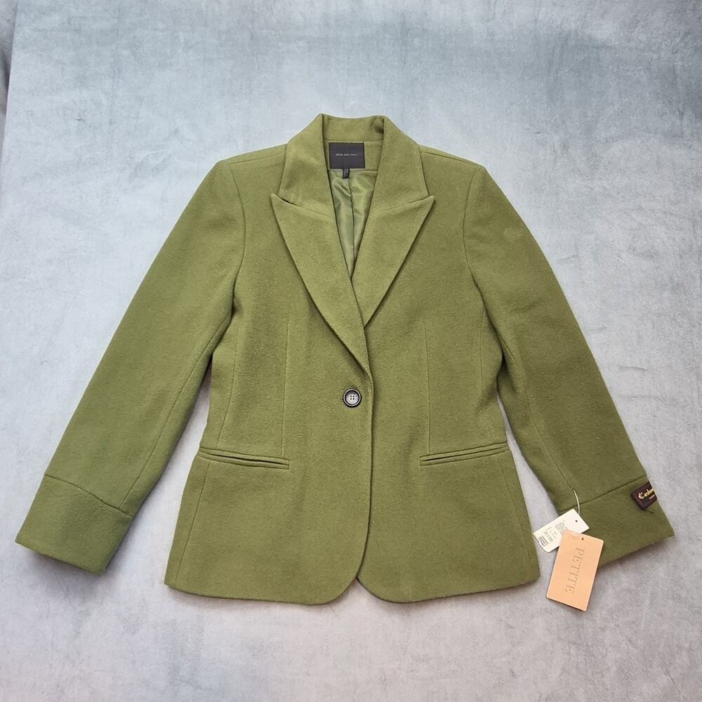 Bern And Mort Blazer Preppy Vibrant Olive Green Button Wool Cashmere Womens 8P